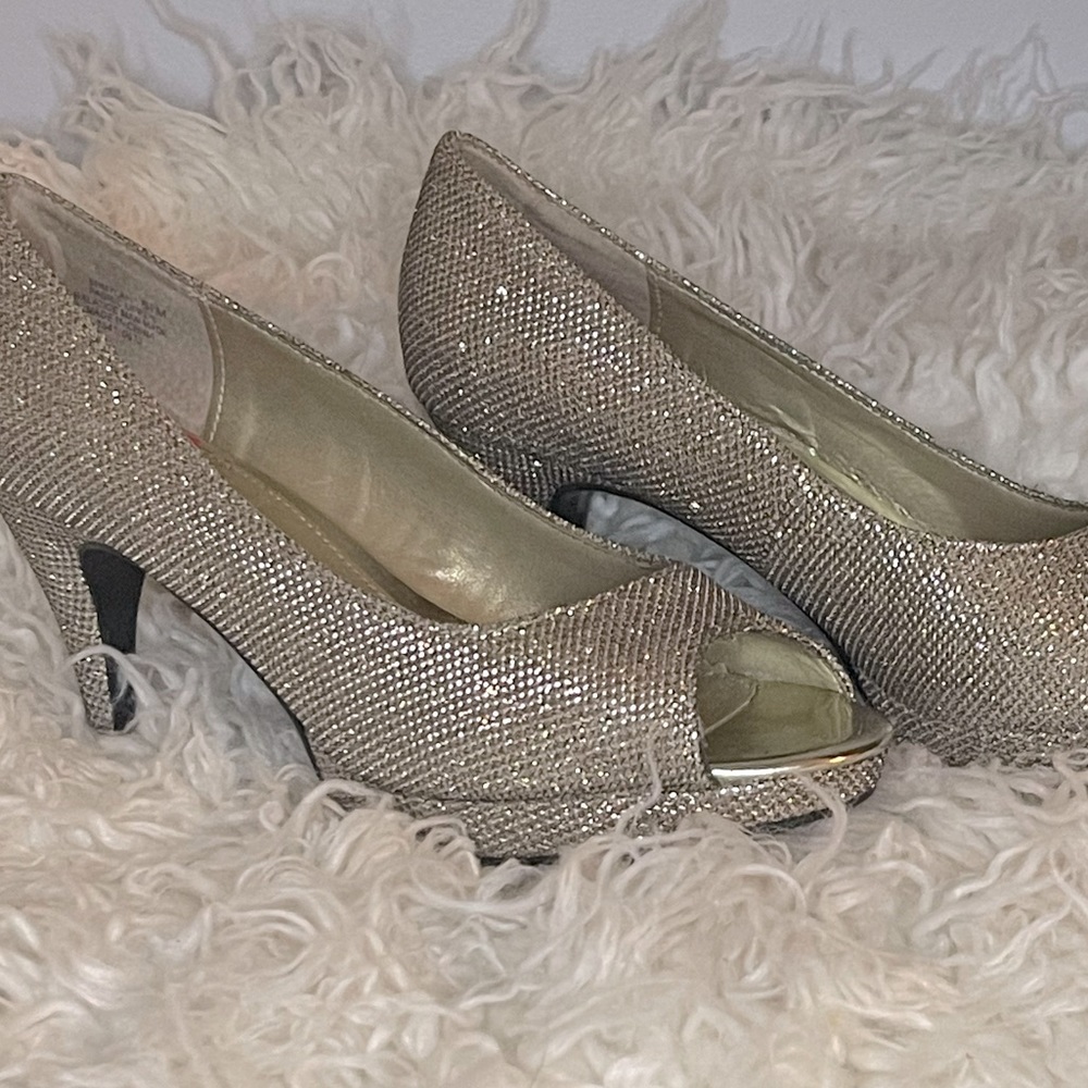 Gold Peep Toe Heels